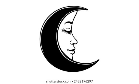 moon crescent hand drawn art. design vector illustration on white background