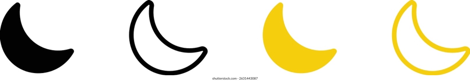 Moon crescent icon set. Half moon filled vector icon sign symbol. Half moon, crescent with star, night sky background. Vector Illustration	

