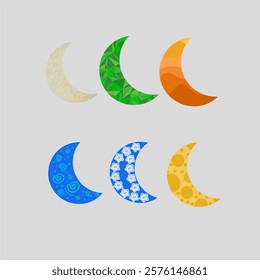 Moon and Crescent Icon Set Vector Design on White Background. ramada kareem