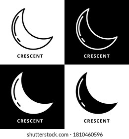 Moon Crescent Icon Symbol. Moon Night Astronomy Space Logo Vector Illustration