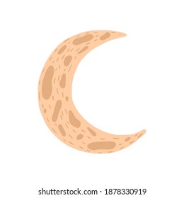 Moon crescent isolated on white background. Cartoon astronomy element. Doodle vector illustration.