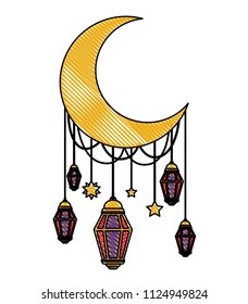 moon crescent with lamps hanging