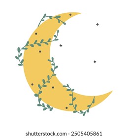 Moon. Crescent moon with leafs decoration isolated icon vector illustration desing