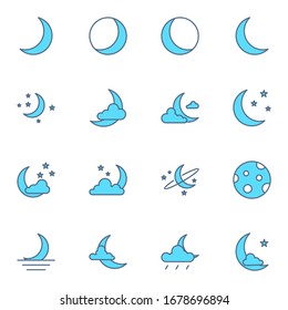 Moon, crescent, night icon set. Simple moon, midnight, stars colored line icon sign concept. vector illustration. 