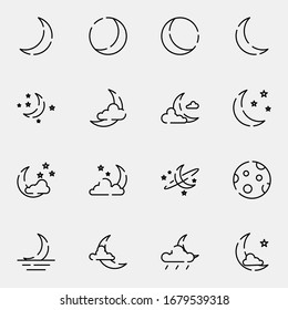 Moon, crescent, night icon set. Simple moon, midnight, stars outline icon sign concept. vector illustration. 