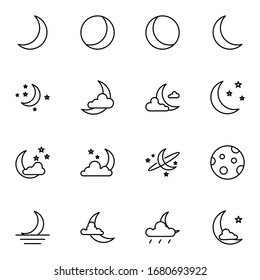 Moon, crescent, night icon set. Simple moon, midnight, stars outline icon sign concept. vector illustration. 