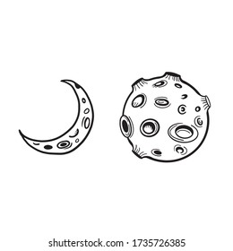 Moon. The moon and the crescent. Moon phases. Vector doodle style doodle.