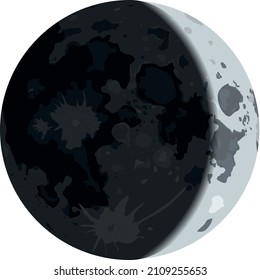 Moon crescent. Realistic lunar phase with shadow on surface