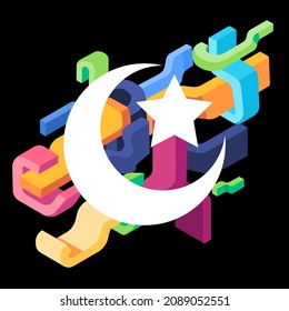 moon crescent star symbol Islamic religion concept icon contemporary poly multicolor art futuristic composition art background futuristic design vector illustration