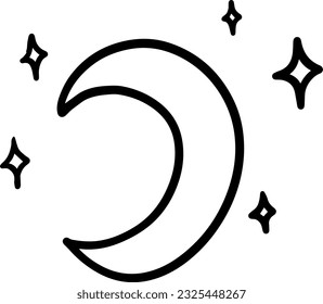 moon crescent with stars night earth satellite doodle linear cartoon coloring