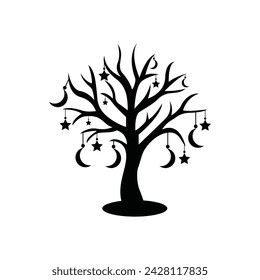 Moon, crescent, tarot, gold, tree, magic, X-mas icon