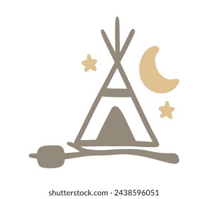 Moon Crescent and Tent Silhouette Illustration