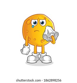 moon cry with a tissue  character. cartoon mascot vector
