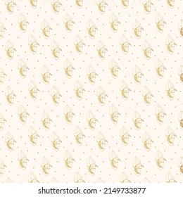 Mondkristalle nahtlos. Goldene, handgezeichnet, lineare Illustration für Verpackungspapier, Textilien und Hintergrund.