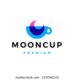 moon cup coffee tea overlay overlapping logo vector icon illustration