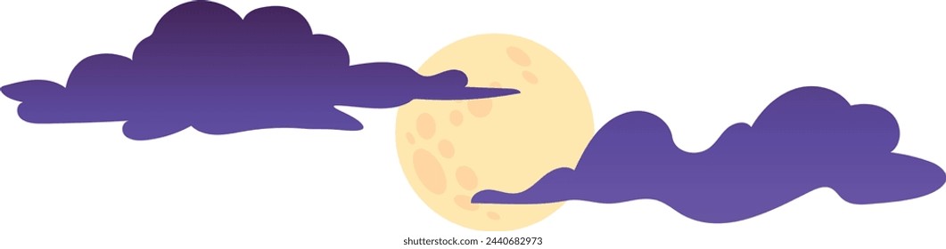 Moon with dark clouds. Night sky decorative elements isolated on white background