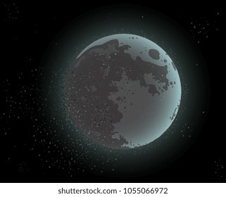 Moon in Dark Cosmos Space. Cosmic design of moonlight and starry space. Vector illustration.