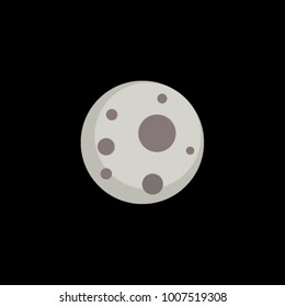 Moon in dark night sky flat vector illustration graphics design lunar surface astronomy researching science achieve exploration mysterious universe cartoon icon comics satellite galaxy nature world.