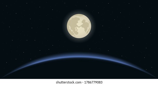 Moon in dark space. Vector illustration.