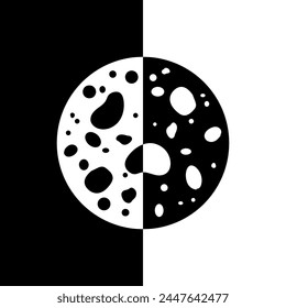 Moon, Day and Night. Vector hand drawn illustration. Sun, Day and Night. Vector hand drawn illustration. Black and white flash card with high contrast for printed products.