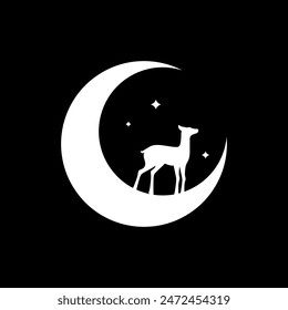 moon deer animal beauty modern logo design vector