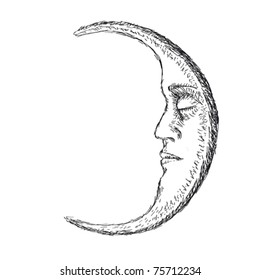 Moon design, vector illustration, hand made drawing