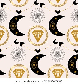 Moon and diamonds in a geometric pattern design, that can be used on the web, or in print, for surface design