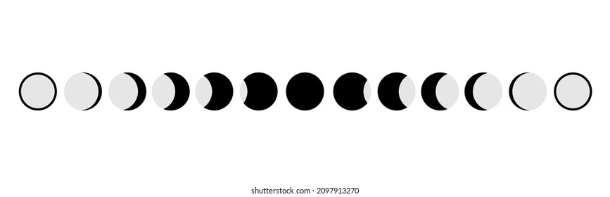 Moon diferentes fases o fases lunares en el icono de diseño de vectores planos de fondo blanco.