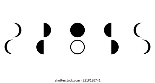 Moon different phases or lunar phase waxing and waning on white background flat vector black icon design.