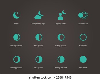 Moon different silhouettes icons set. Vector illustration.