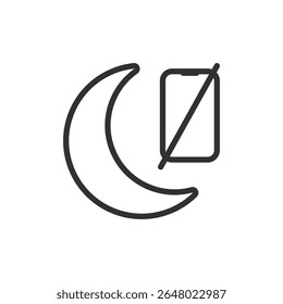 Moon with disabled screen, linear icon. Digital night mode or screen off. Line with editable stroke
