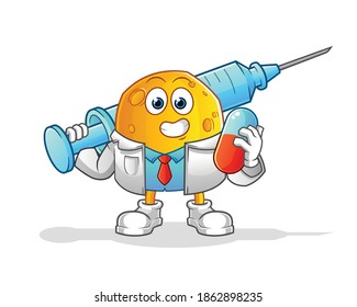 moon doctor holding medichine and injection vector. cartoon character