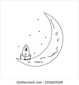 Moon Doodle Line Art Vector