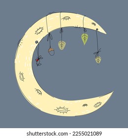 Moon in doodle style. Hand drawn illustration.
