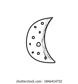 moon in doodle style with texture on white background. vector illustration.
