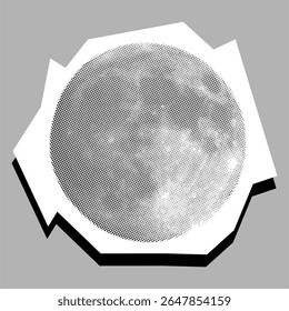 Lua pontilhada elemento de colagem em um vetor de papel rasgado, criado com pontilhismo. Uma representação artística e texturizada para o céu noturno, astronomia, sonhos ou temas místicos com uma estética etérea única.
