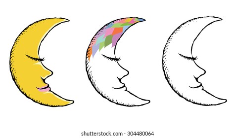 Moon drawings. Cartoon vector