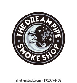 moon, dream, pipe and smoke logo for shop or company