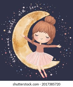 moon dreamer girl vector illustration graphic design romantic girl