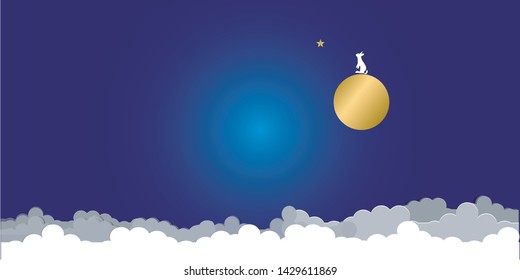 Moon and dreaming rabbits and night sky.Present Card in Night theme Moon Stars with copy space.Insomnia concept. Vector illustration. EPS 10