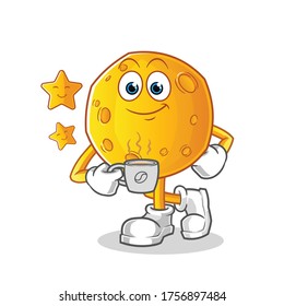 moon drinks coffee cartoon. mascot vector illustration