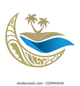 moon, dune, water waves and palms, vector