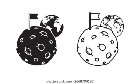 Luna y Tierra con estilo de contorno de bandera