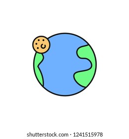 moon and earth icon. Element of space outline color icon. Thin line icon for website design and development, app development. Premium icon