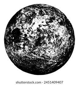 Luna, tierra, planeta aislado sobre fondo blanco. Abstractas textura de sello negro forma redonda. Elementos de diseño con textura de círculo granulado. Ilustración vectorial. EPS 10.