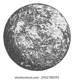 Moon, earth, planet isolated on white background. Abstract black stamp texture round shape. Grainy circle textured design elements. Vector illustration. EPS 10.