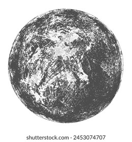 Luna, tierra, planeta aislado sobre fondo blanco. Abstractas textura de sello negro forma redonda. Elementos de diseño con textura de círculo granulado. Ilustración vectorial. EPS 10.