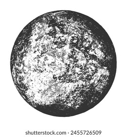 Moon, earth, planet isolated on white background. Abstract black stamp texture round shape. Grainy circle textured design elements. Vector illustration. EPS 10.