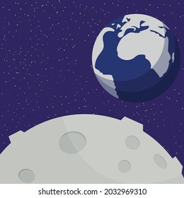 Moon and Earth. Solar system, space. Flat vector illustration