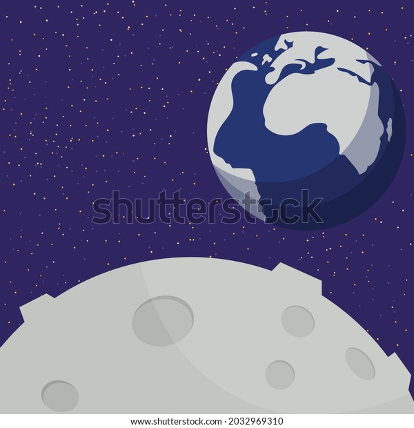 Moon and Earth. Solar system, space. Flat\
vector illustration